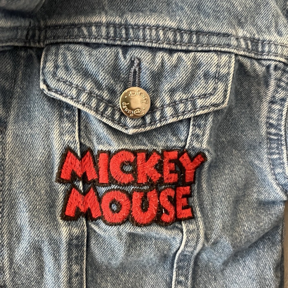 Vintage Disney Jean Jacket Kids Size 6 Mickey Mouse Retro Embroidered Patches - Picture 4 of 12